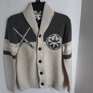 Gap Star Wars Button Front Cream & Gray Kids Sweater Cardigan Size M